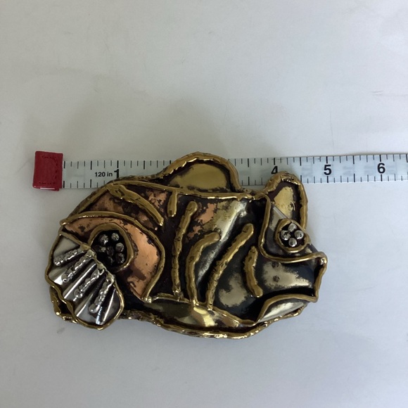 Vintage Belt Buckle Modernist Brutalist Mixed Metals Artist Signed Brass - Picture 6 of 13